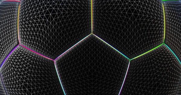 Çizgiler ve parçacıklar fütüristik futbol topu. Futbol soyut ağ arka plan. 3B hacim projeksiyon.