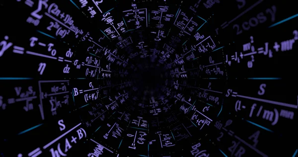 Бесконечный Туннель Научных Формул Футуристическая Визуализация Научного Движения Стоковое Фото