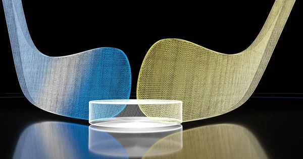 Holografik hokey geçmişi. Soyut spor görüntüsü. Hokey ağ yapısı. Dijital bilgisayar görüntüsü. Üretken resim. 3d illüstrasyon, 3d render