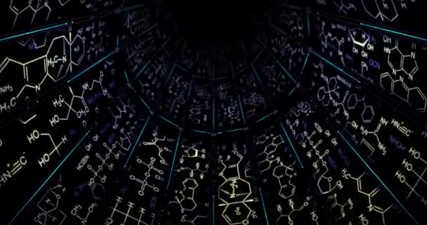 Molekuláris Kémiai Képletek Alkotó Végtelen Alagút Pontok Vonalak Atomi Struktúrák — Stock videók