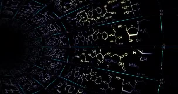 Molekuláris Kémiai Képletek Alkotó Végtelen Alagút Pontok Vonalak Atomi Struktúrák — Stock videók