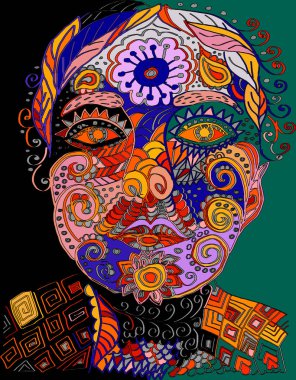 Tangle desenli renkli dövmeli yüz