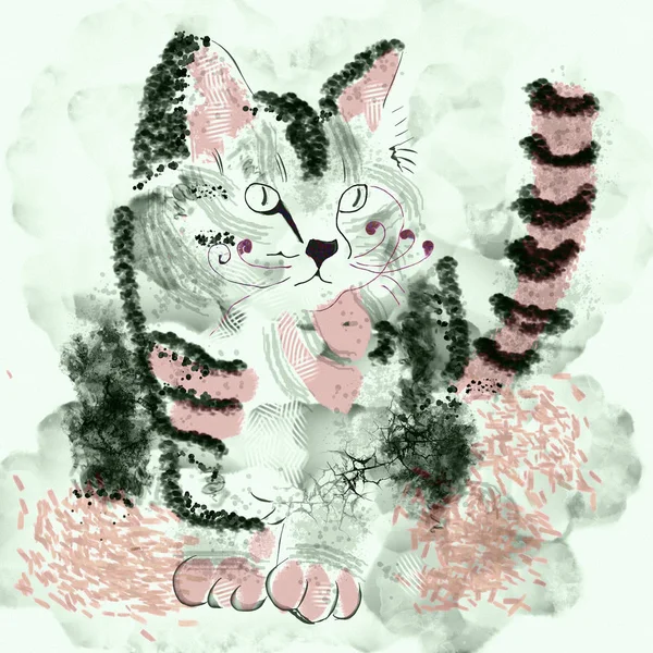 Cat with stripped tail digital painting