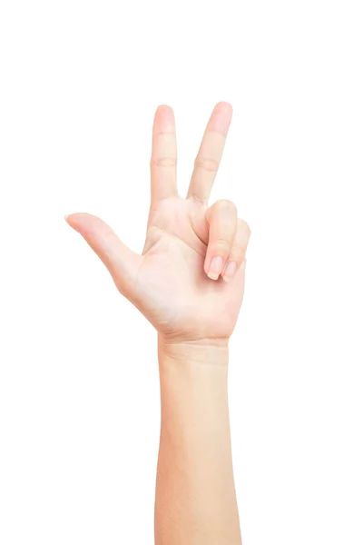 Gesto Mano Las Mujeres Saludo Tres Dedos Símbolos Con Felicitación — Foto de Stock