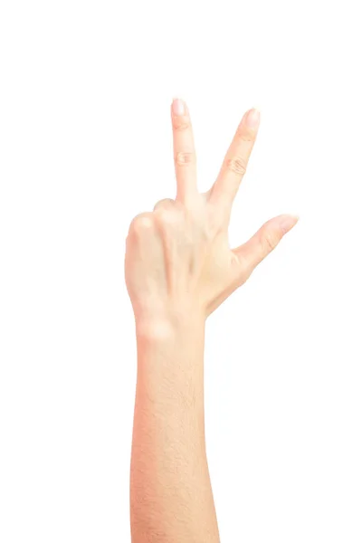 Women Hand Gesture Three Finger Salute Symbols Congratulation Isolated White — Stock Photo, Image