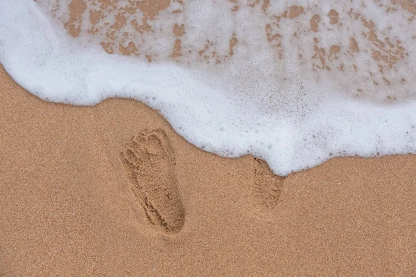 Hintergrund Und Textur Fußabdrücke Sand Strand Meer Das Ist Eine — Stockfoto