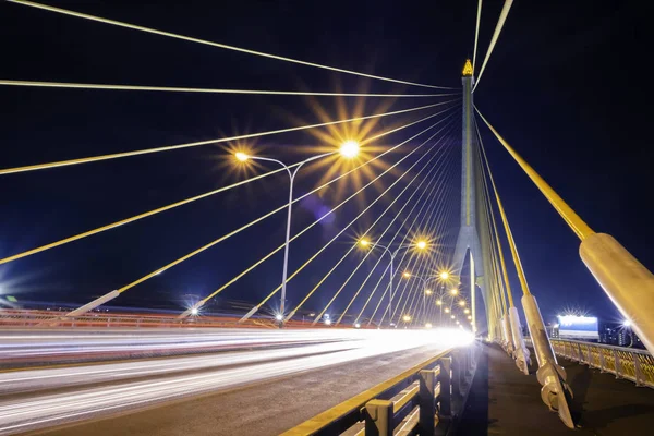 Lansekap Rama Bridge Malam Hari Jembatan Menyeberangi Sungai Chao Phraya Stok Foto