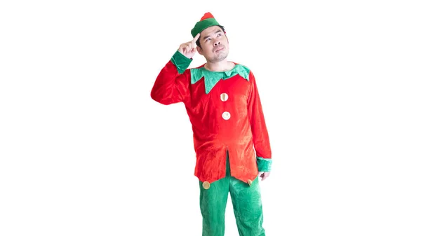 Asiatische Männer Tragen Clownskleidung Standing Thinking Auf Weißem Hintergrund Und — Stockfoto