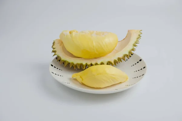 Durian Een Bord Een Witte Achtergrond Knippad Durian Een Thaise — Stockfoto