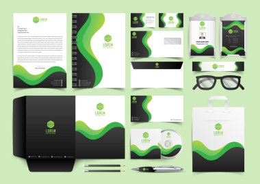 Kurumsal Kimlik Ayarları. Kırtasiye Şablonu Tasarım Kiti. Business Company ve Finans Vektörü için soyut yarım ton efektli Marka Düzenlenebilir Marka Kimlik Paketi