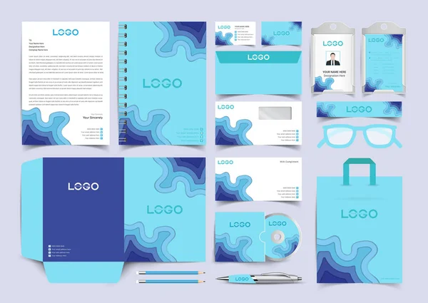 Paper Cut Corporate Identity Set Vorhanden Stationery Template Design Kit — Stockvektor