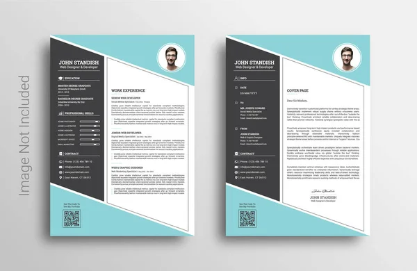 Resume Cover Letter Portfolio Page Template 깨끗하고 현대적 디자인입니다 과푸른 — 스톡 벡터