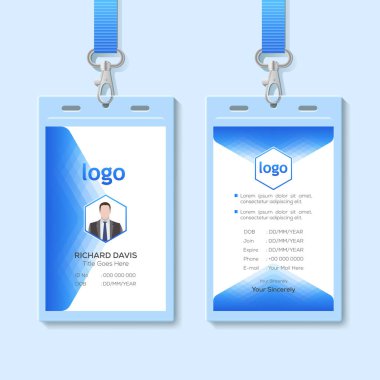 İpli kimlik kartı izole vektör illüstrasyonunu ayarla. Boş plastik erişim kartı, rozetli isim kartı sahibi, şirket kartı anahtarı, kişisel güvenlik kartı, basın etkinliği giriş şablonu.
