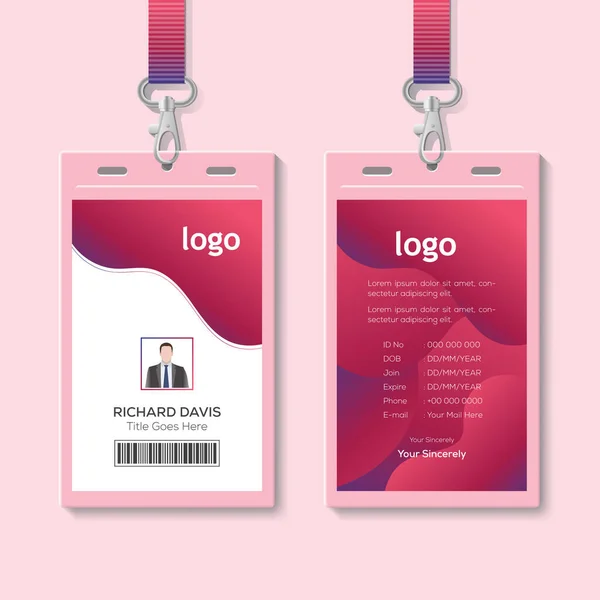 Card Lanyard Set Isolator Illustration Blanko Zutrittskarte Aus Kunststoff Namensschildhalter — Stockvektor