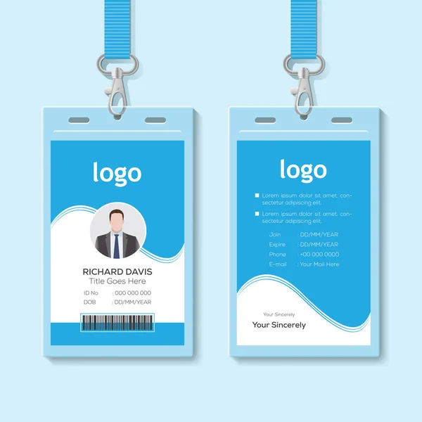 Card Lanyard Set Isolated Vector Illustration Blank Plastic Access Card — Stock Vector