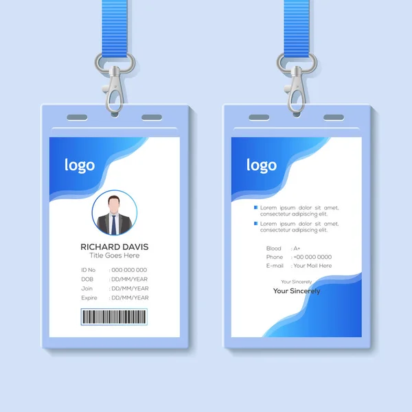 带有落脚集隔离向量图解的Id卡 空白塑料出入卡 带销带的姓名标签持有人 公司卡钥匙 个人安全徽章 记者活动通行证模板 — 图库矢量图片