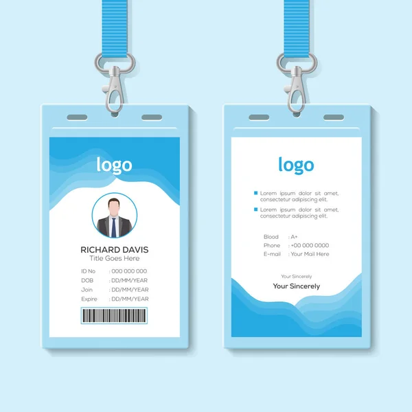 Card Lanyard Set Isolated Vector Illustration Blank Plastic Access Card — Stock Vector