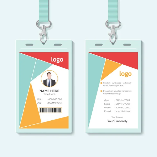 Card Lanyard Set Isolated Vector Illustration Blank Plastic Access Card — Stock Vector