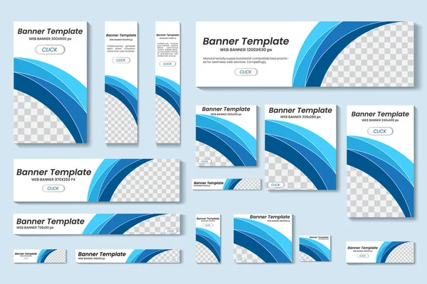 Conjunto Banners Web Vector Azul Tamaños Estándar Para Venta Con — Archivo Imágenes Vectoriales