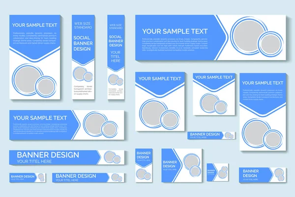 Sada Vektorově Modrých Webových Bannerů Standardních Velikostí Prodej Místem Pro — Stockový vektor