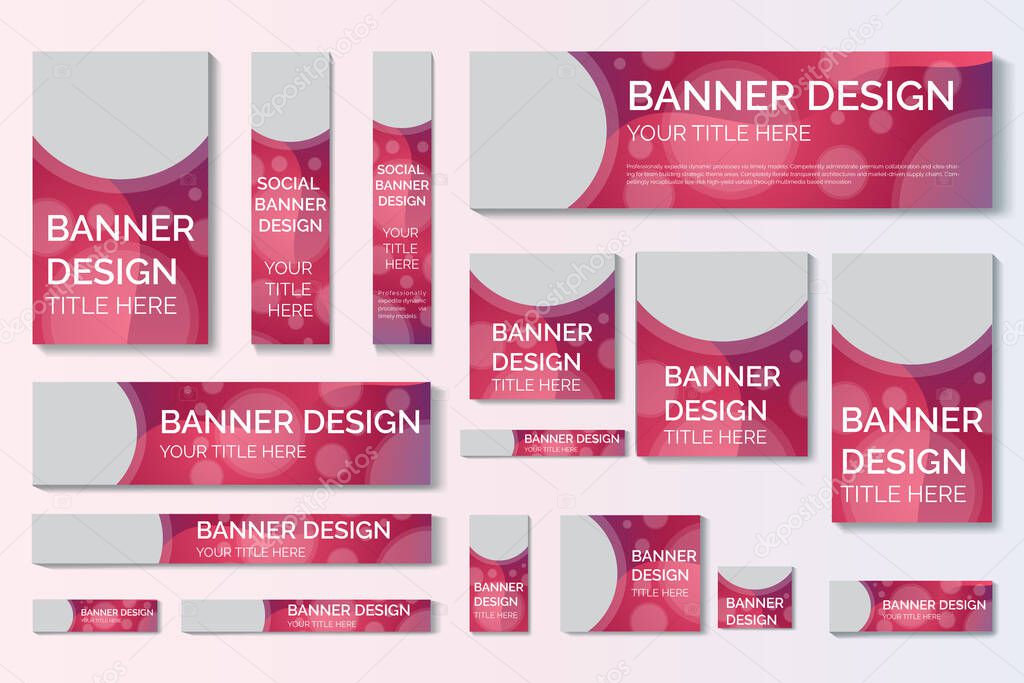 set of vector blue web banners of standard sizes for sale with a place for photos. Vertical and horizontal templates 