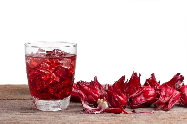 Roselle Mocktail Drankje Met Roselle Vruchten Hibiscus Sabdariffa Houten Geïsoleerd — Stockfoto
