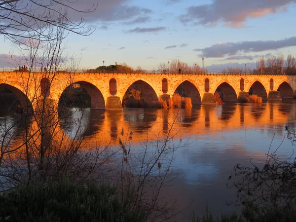 Hermoso Puente Piedra Zamora España Muy Antiguo — Foto de Stock