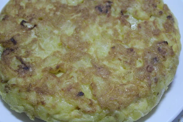 Omelette Pomme Terre Oignon Espagnol Sel Oeuf Cuisine Délicieux — Photo