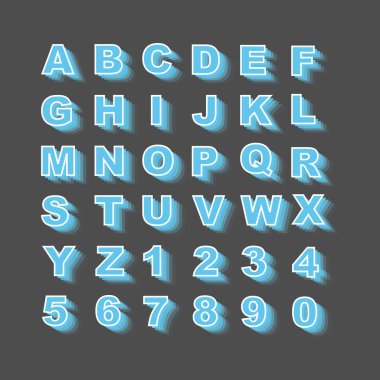 Alfabe basit tarzı ile mavi yeni baskı gölgeler