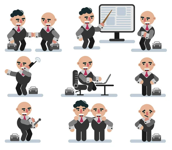 Personagens Homem Negócios Jogo Plano Homem Ícone Desenho Animado — Vetor de Stock