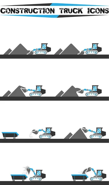 Constructio Truck Iconen Set Acht Stockvector