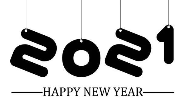 2021 Šťastný Nový Rok Jednoduchý Psaní Černá Sedm — Stockový vektor