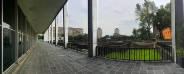 Mexico City, Mexico. July 2017. Tlatelolco ruins and  Centro Cultural Tlatelolco. clipart
