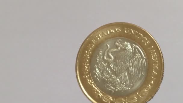 Moneda Pesos Mexicanos Girando Aislada Sobre Fondo Blanco — Vídeo de stock