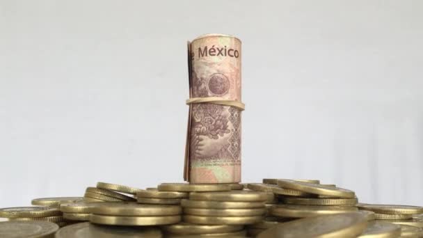 Mexican Pesos Roll Mexican Coins — Stock Video