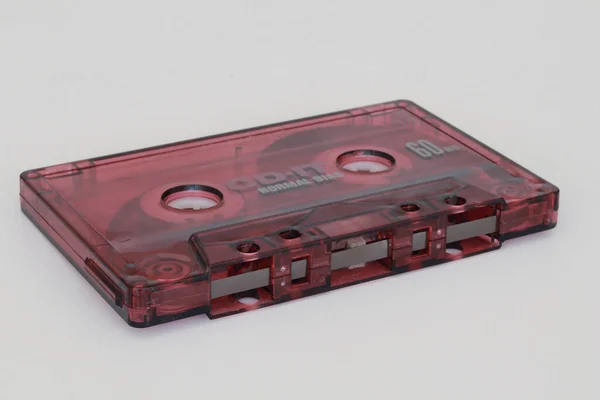 Red Audio Cassette Tape White Background — Stock Photo, Image