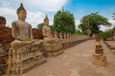 Pagoda ve Buda'nın durumu Wat Yai Chaimongkol, Ayutthaya, Tayland