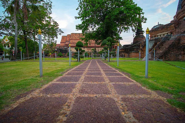 Région Temple Statut Bouddha Wat Yai Chaimongkol Ayutthaya Thaïlande — Photo