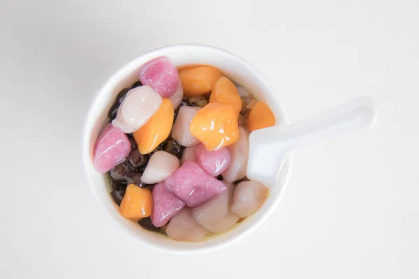 sweet Taiwan dessert mixed topping in white bowl