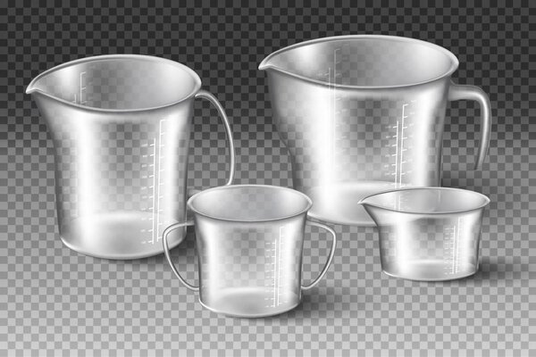 Изолированная 3D реалистичная коллекция стеклянных векторных измерительных чашек
.