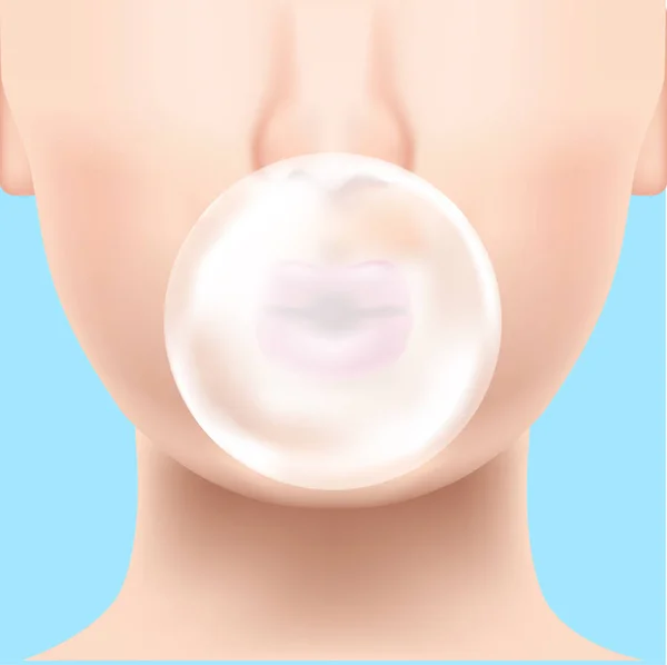 Réaliste Vecteur Femme Visage Soufflant Gomme Bulles Gomme Bulles Transparente — Image vectorielle