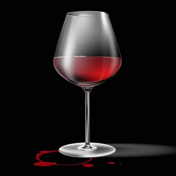 Isolierte Realistische Vektor Voll Rotweinglas Auf Schwarzem Hintergrund Mit Rotem — Stockvektor