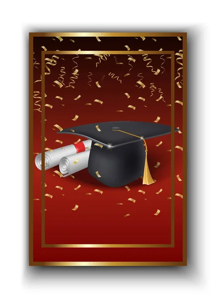 vektör mezuniyet töreni afişi şapka ve kağıt diplomasıyla.
