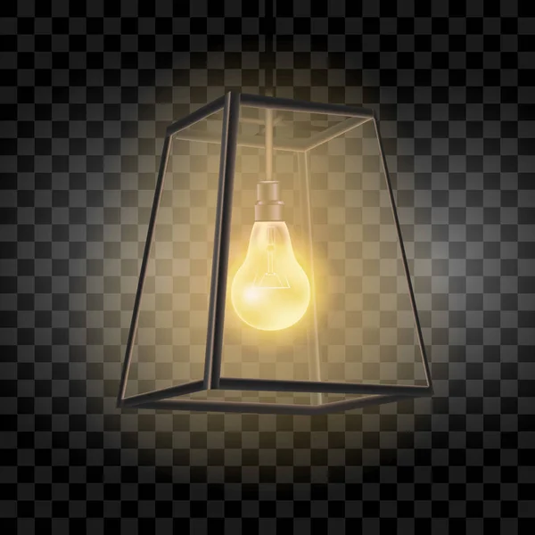 Realista Vetor Loft Estilo Lanterna Lâmpada Isolada Fundo Transparente — Vetor de Stock