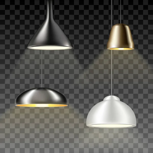 Collection Vectorielle Réaliste Lustres Suspendus Lampes Ampoules Bronze Argent Couleur — Image vectorielle