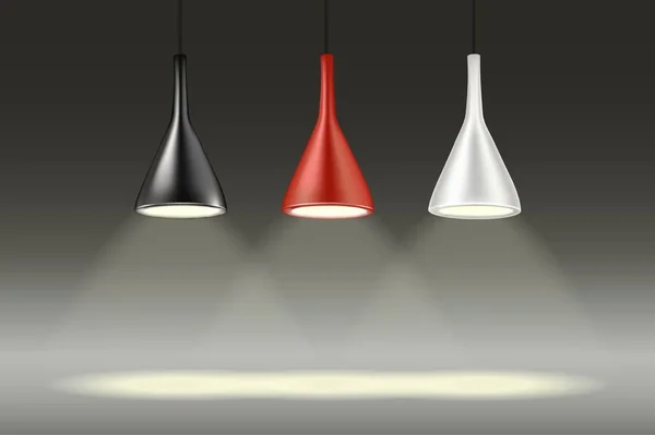 Lampes Suspension Vectorielles Réalistes Avec Lumière Douce Chaude Couleur Noire — Image vectorielle