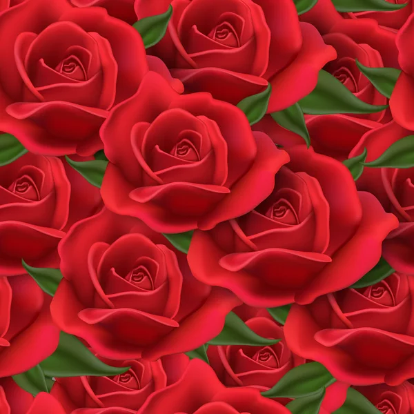 Реалистичные Бесшовные Векторные Красные Розы Узор Романтический Цветочный Фон — стоковый вектор