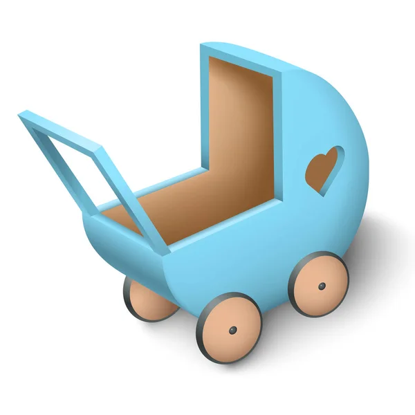 Realistische Vector Icon Houten Baby Spelen Wandelwagen Blauw Voor Babyartikelen — Stockvector