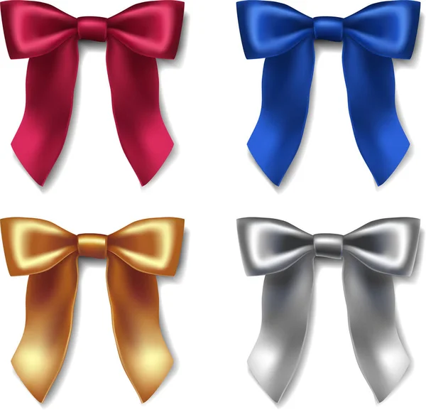 Realistic Vector Icon Ribbon Collection Red Blue Gold Silver Velvet — Stock Vector