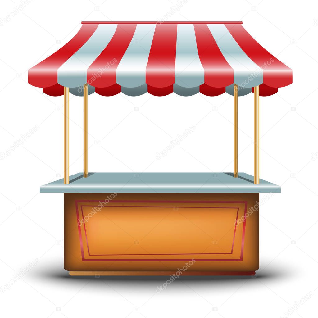 3d realistic vector cart, retro food kiosk stand.
